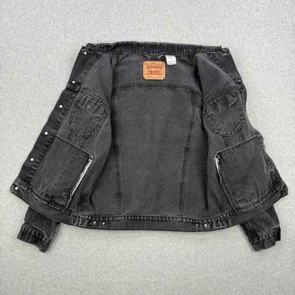 Vintage Levis Jacket Mens Large Black Faded Trucker Denim Type 3 Jean 70507 - Picture 12 of 16